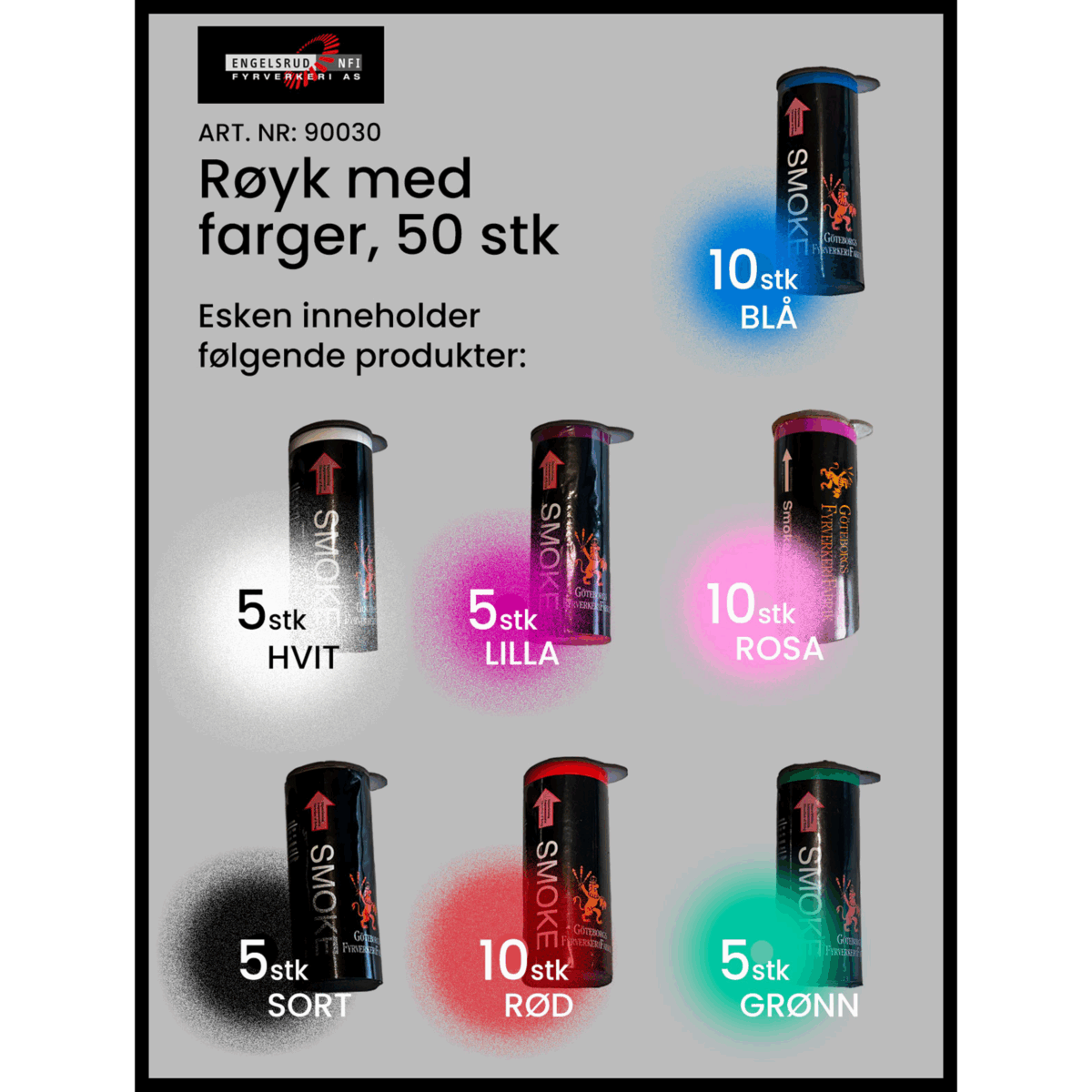 Røyk assorterte farger - 50 stk